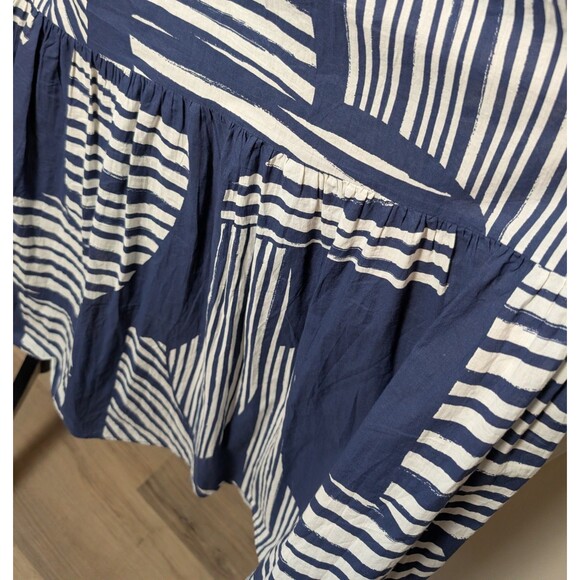 Zara Size S Maxi Shirt Dress Geometric Blue Collared Button Down Casual Chic - Picture 7 of 11